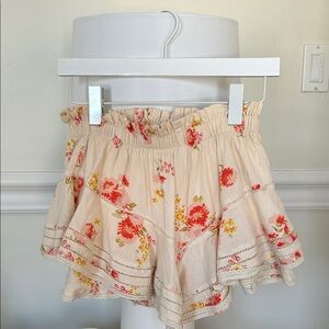 Aerie Cream and Red Floral Ruffle Skort